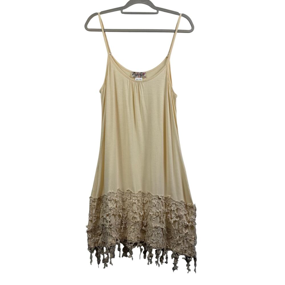 Lady Noiz Cream Slip Mini Dress Ruffle Crochet Lace Hem Size 1XL Cottage Boho